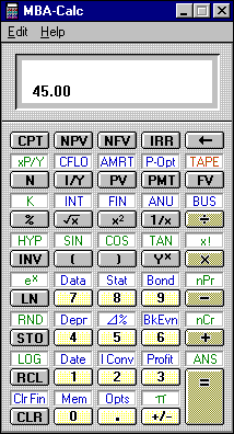 MBA-Calc for Handheld PC, Pocket PC, Windows 95/NT - Powerful Replacement for TI-BA2 Plus
