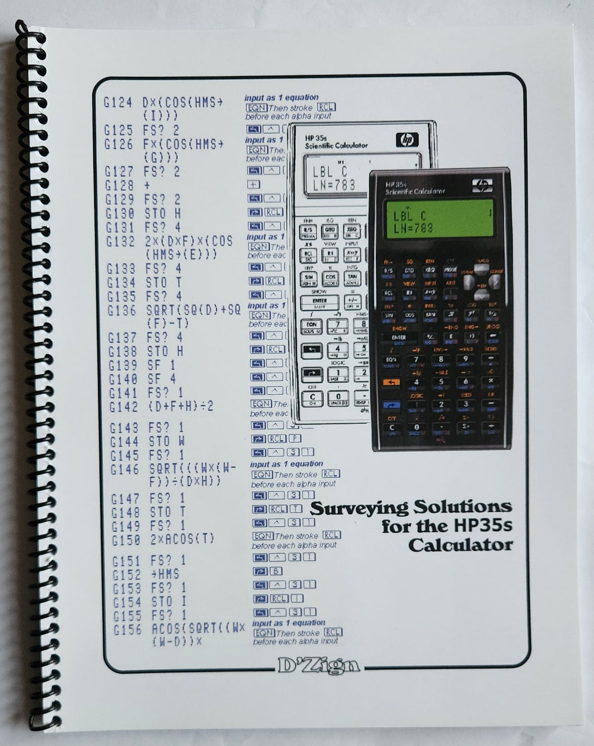 D'Zign Surveying Solutions Book for the HP35s  - Allowed on NCEES Tests!