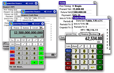 powerOne Finance - Financial Calculator for Palm, Pocket PC, and Windows - HP-12C, HP-17BII, HP-19BII, TI-BAII+