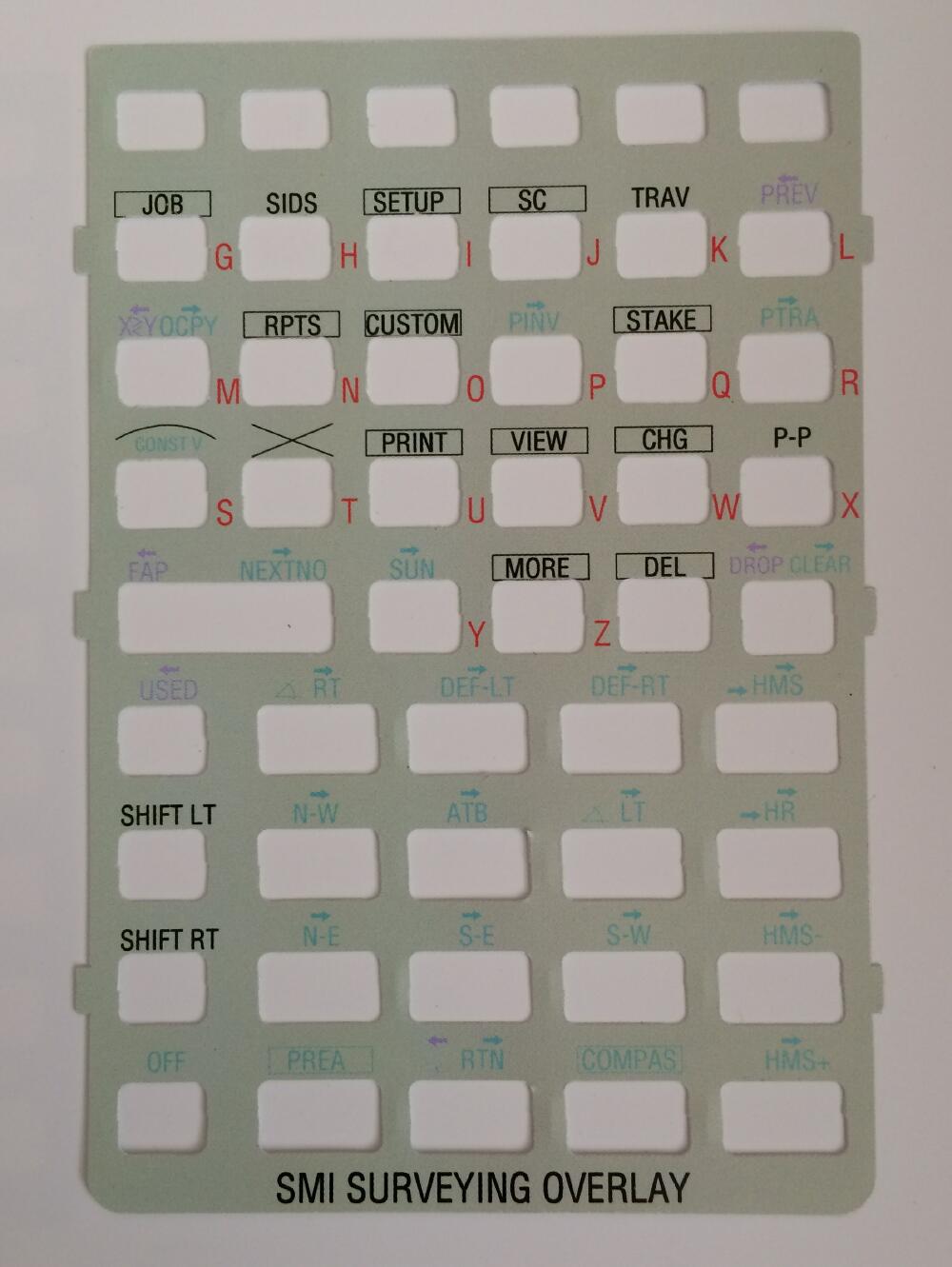 SMI Surveying Keyboard Overlay for HP 48 Series Calculators
