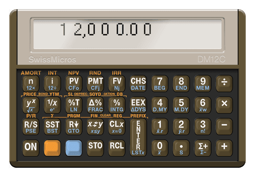 SwissMicros DM12C RPN Financial Calculator - Credit Card Sized HP-12C Clone