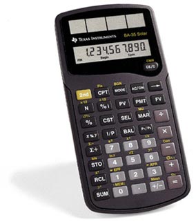 Texas Instruments BA-35 Student Business Analyst Solar Financial Calculator - Used
