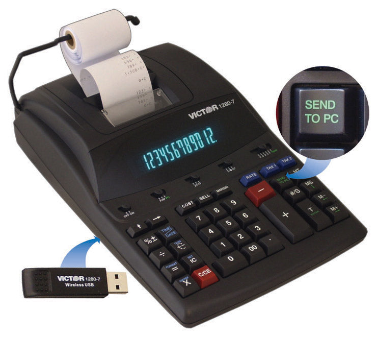 Victor 1280-7 12-Digit 4.1 LPS Printing Calculator with Wireless USB Relay
